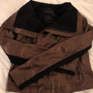 Veda metallic distressed cowl neck leather jacket